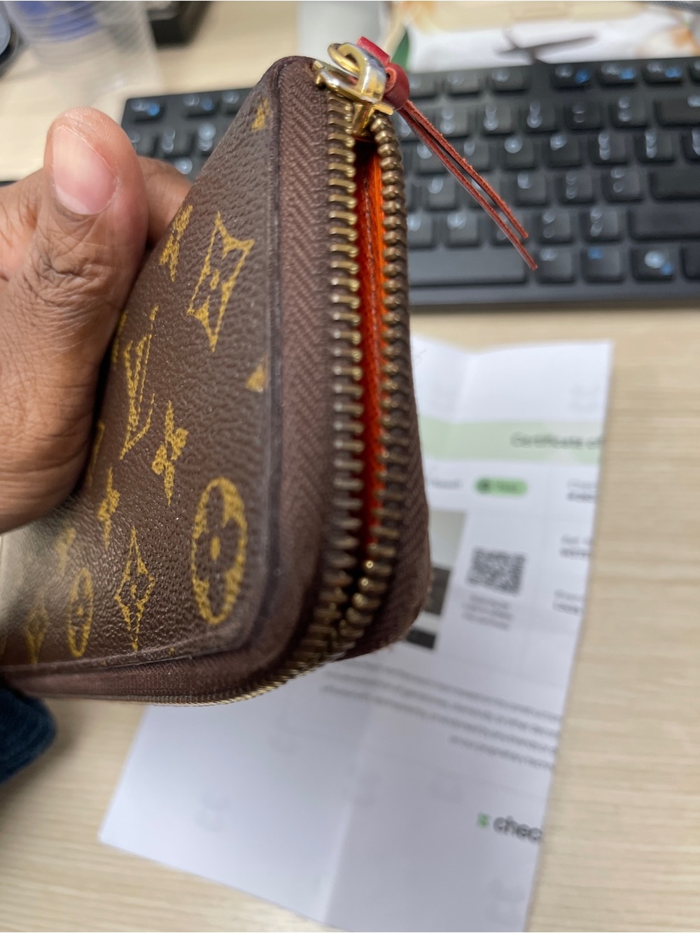 Louis Vuitton Monogram Clemence Zippy Wallet in Brown w/ Orange Interior - Picture 5 of 16